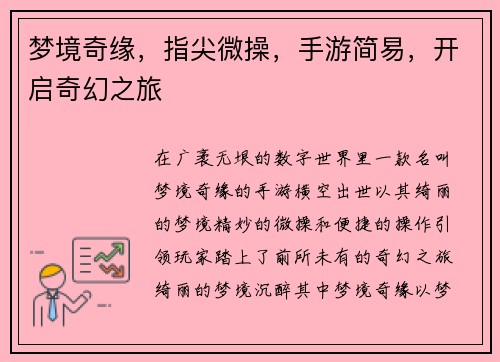 梦境奇缘，指尖微操，手游简易，开启奇幻之旅